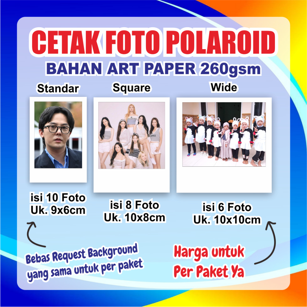 Cetak Foto Polaroid Bahan Art Paper 260gsm bisa Laminasi Glossy & Doff