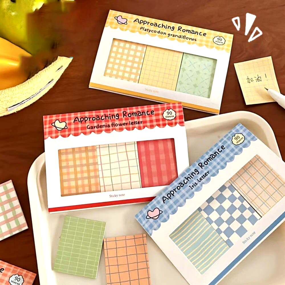 

90 Sheets APPROACHING ROMANCE Colorful Grid Sticky Notes Memo Note Paper Notepad