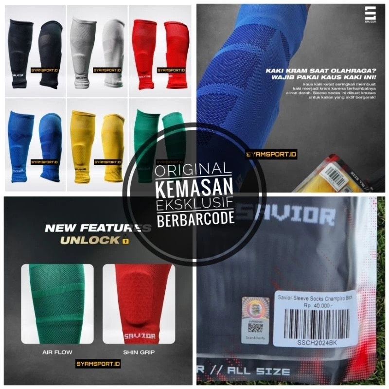 Premium Kaos Kaki Sambung Savior ORI Champiro Teknologi Air Flow dan Shin Grip / Sleeve Socks Savior