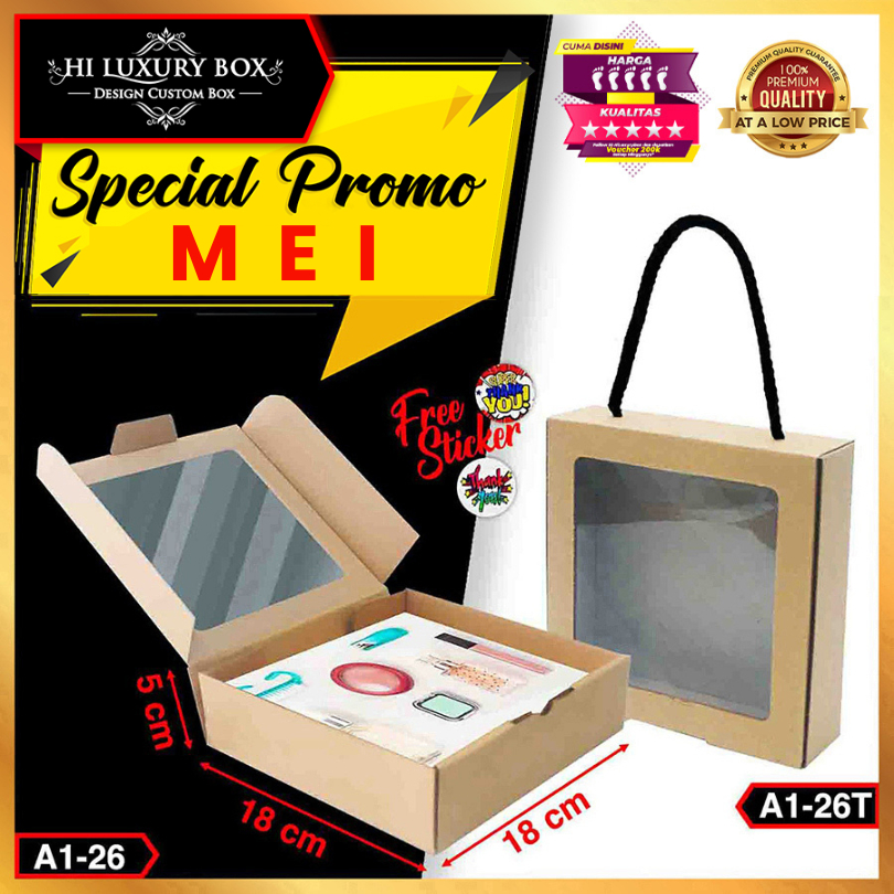 Box Hampers Kraft - Kotak Kado - Gift Box - Dus Baju Hijab Coklat Mika Transparan - A1-26