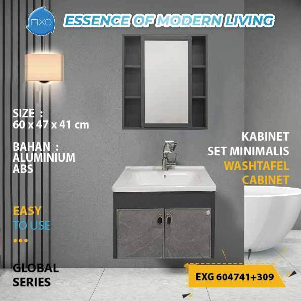 EIXO Wastafel Keramik GLOBAL EXG 604741 Alumunium Kabinet Satu Set