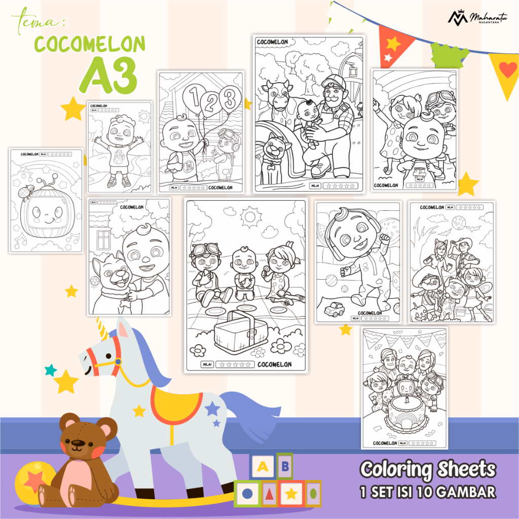 

[COCOMELON] KERTAS MEWARNAI ANAK - LEMBAR GAMBAR READY STOCK COLORING SHEETS A5