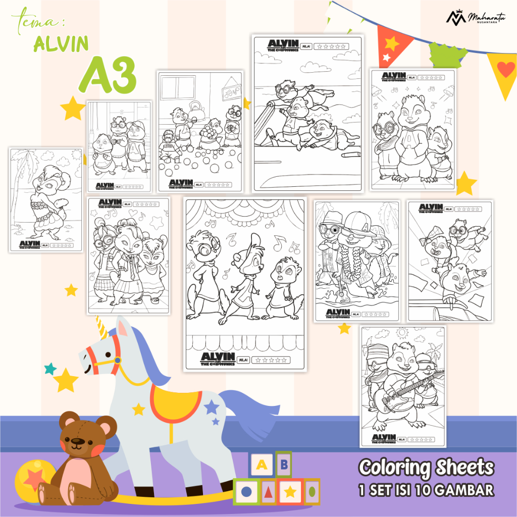 

[ALVIN] kertas mewarnai anak - lembar ber warna ready stock - coloring sheets A3