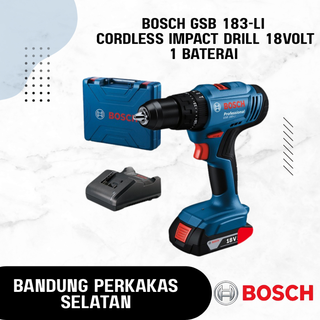 Bosch Cordless Impact Drill / Bor Impact Baterai 18Volt GSB 183-LI - 1 BATERAI