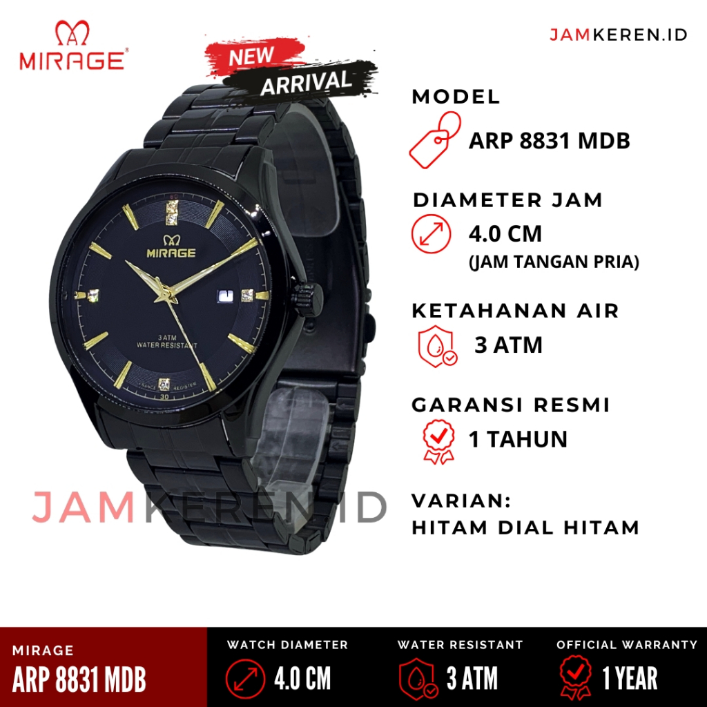 Mirage - Jam Tangan Pria - Jam Tangan Mirage Pria ARP 8831 M Anti Air Original 100% Garansi Resmi