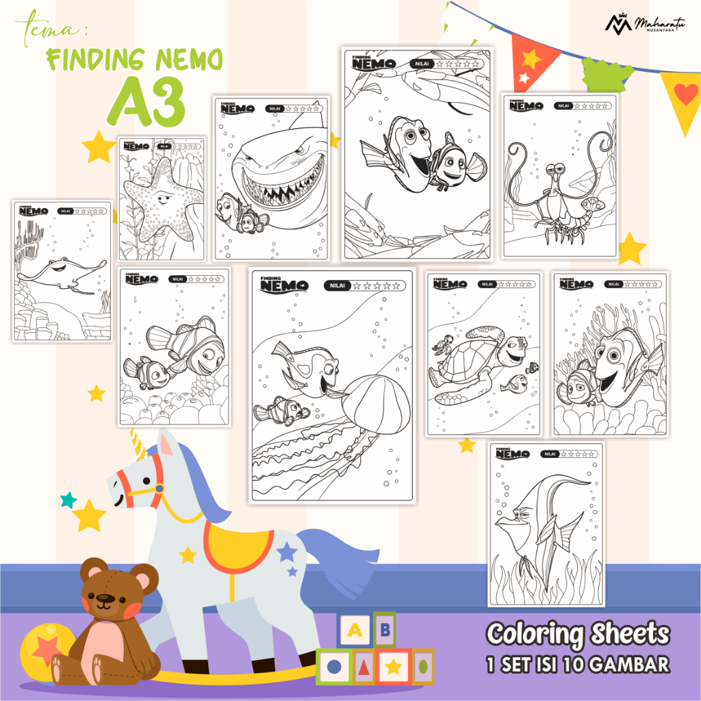 

[FINDING NEMO] LEMBAR MEWARNAI UNTUK ANAK - KERTAS BER GAMBAR 1 SET READY STOCK ANAK - COLORING SHEETS A3