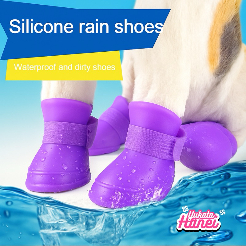Sepatu Kucing / Anjing Kecil Anti Air | 4Pcs Rubber Pet Shoes Outdoor Anti Slip