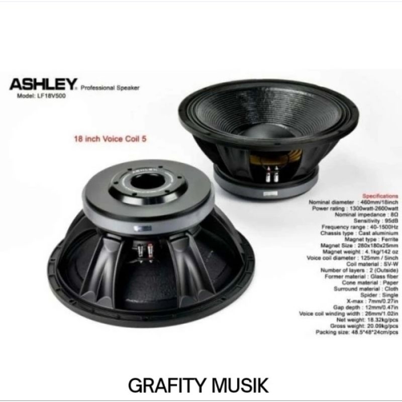 Speaker Komponen Ashley 18 Inch LF18V500 Original 2600 Watt