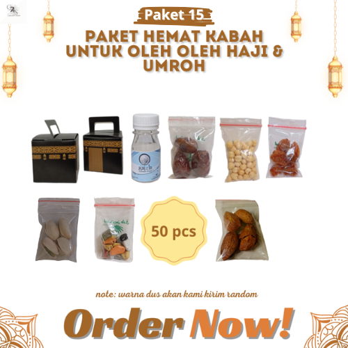 

paketan hemat kerikil+almon+pistasio KABAH untuk oleh2 haji dan umroh 50 pcs (isi air zamzam 50 ml)