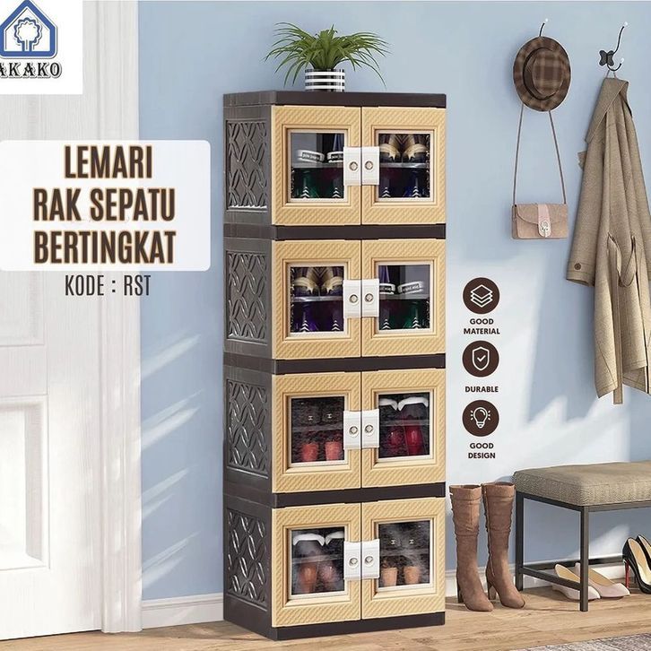 AKAKO LEMARI PLASTIK - Akako Rak Sepatu Susun Tingkat Besar Susun Dengan Pintu dan Kaca