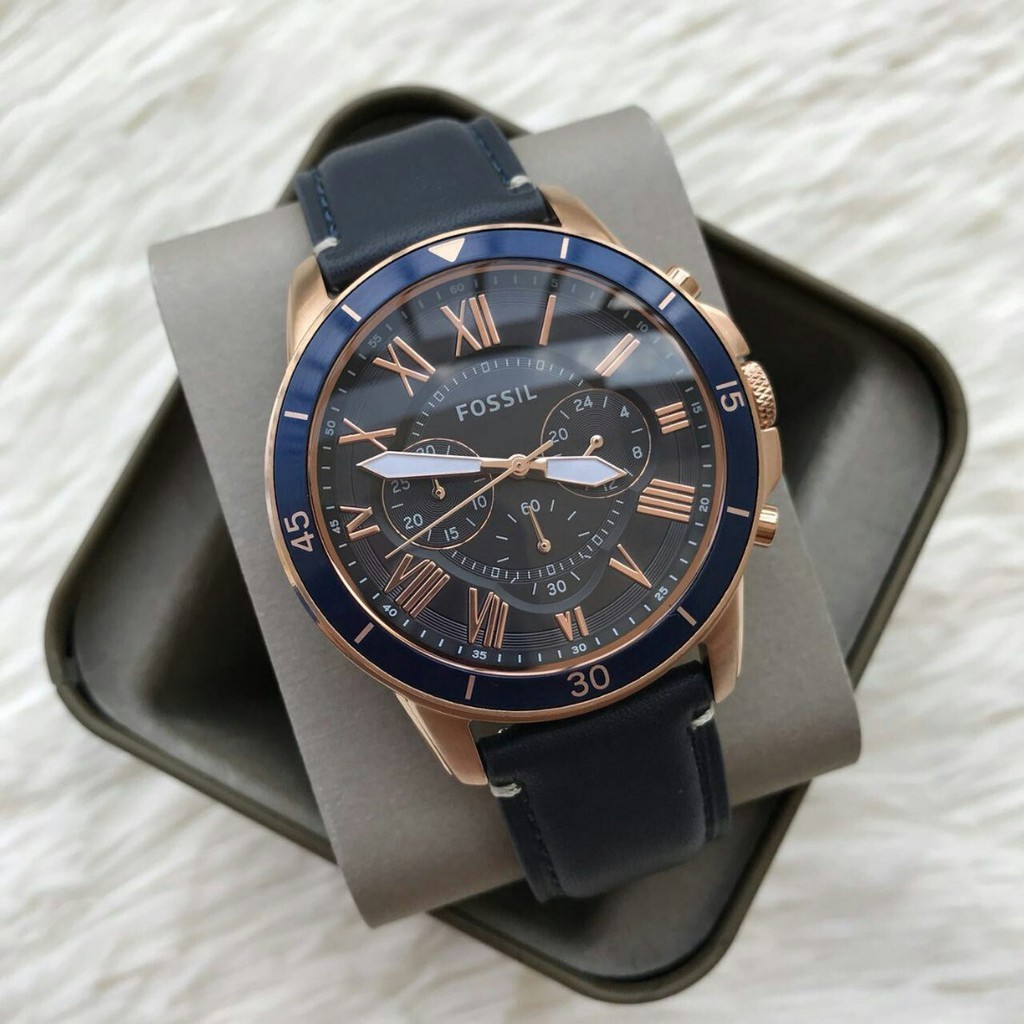 FS5237 Jam Tangan Pria Grant Chronograph Blue Dial Genuine Leather Strap