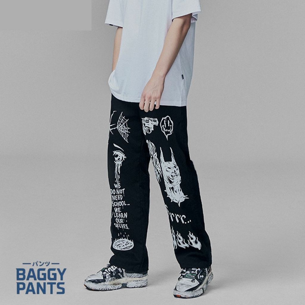 BAGGY PANTS -  Long Baggy Pants Oversize Celana Gombrang Pria Wanita Design Printing