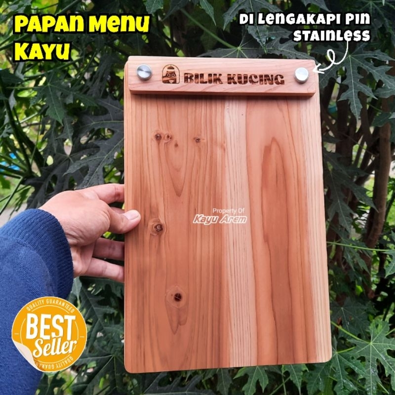 

Papan Menu Cafe Restoran / Buku Menu Kayu Solid A4 Ukuran 34 x 22cm Bisa Cetak Logo