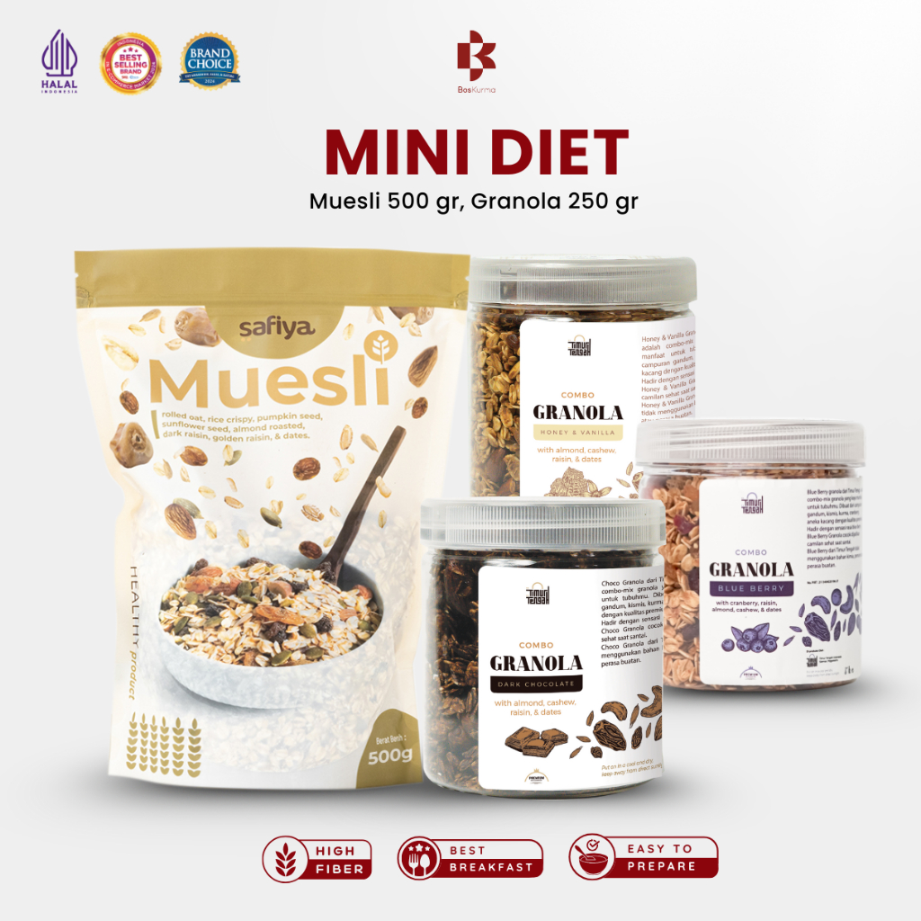 

[ MINI DIET ] Granola 250gr Timur Tengah + Muesli 500gr Safiya Sereal Premium Original