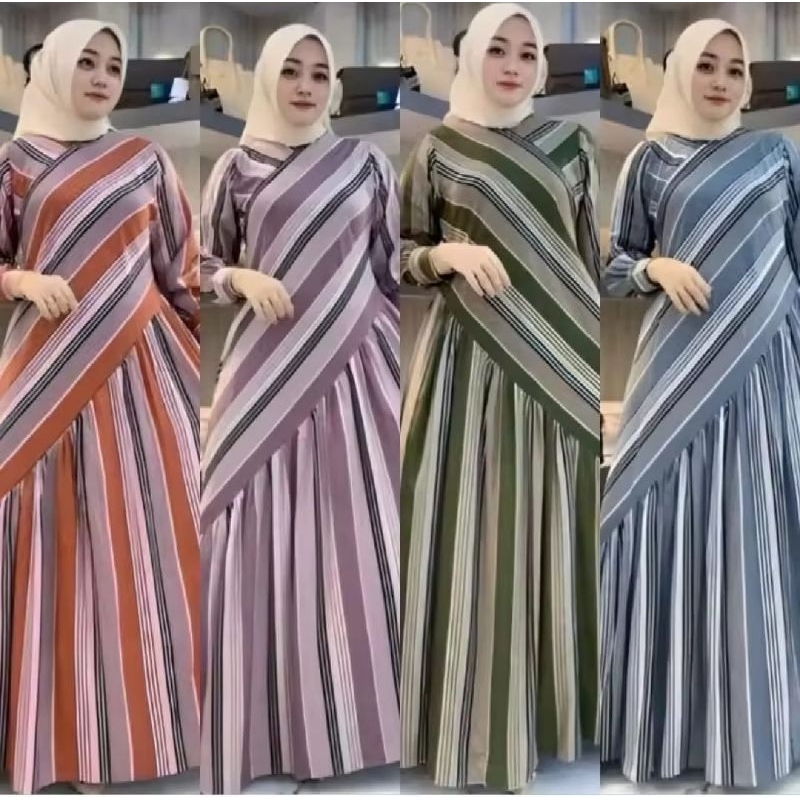 GAMIS KEKINIAN MODEL STRIPE SERONG AYOMI DREES BUSUI TERBARU 2025