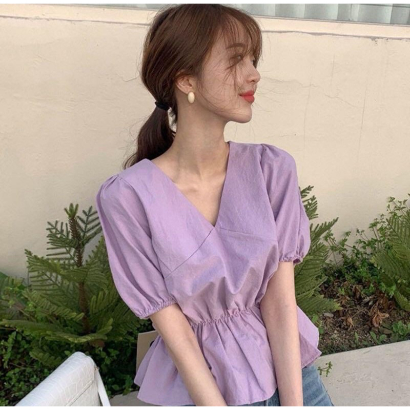 Blouse Lilac V-Neck Import