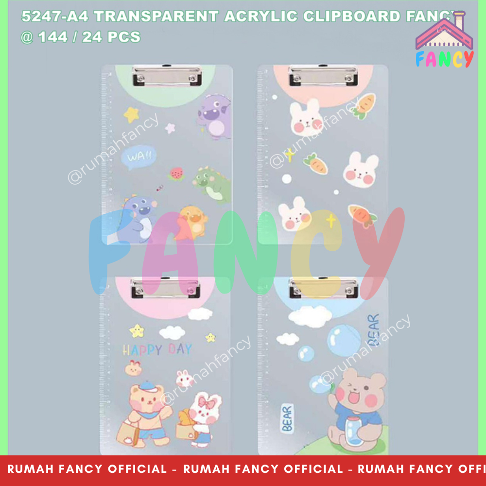 

RK [FREE DUS + BUBBLE] Clipboard Papan Dada Transparan A4 Bening Fancy Motif Bunny Girl Bear Rabbit
