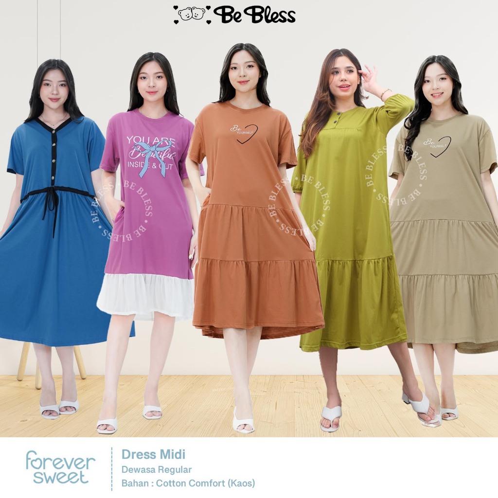 Dress Midi  Dewasa Regular FOREVER SWEET Wanita Kekinian Mini Daster Nyaman Fashion Kaos