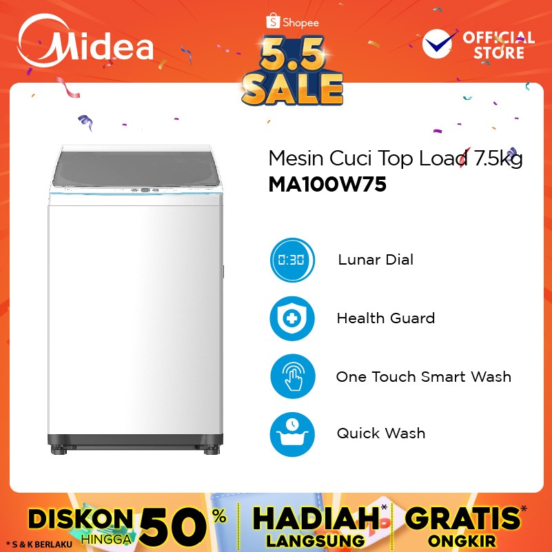 Midea Mesin Cuci Top Load MA100W75 Kapasitas 7.5kg
