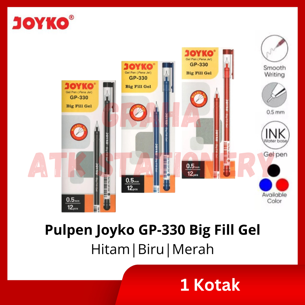

[1 Kotak] Pulpen Joyko GP-330 Big Fill Gel / Gel Pen 0.5mm Joyko GP-330 Big Fill Gel
