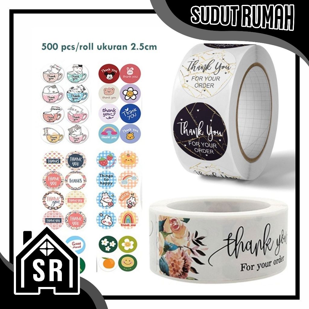 

SR Sticker Thank You Roll Isi 500 Pcs Stiker Terima Kasih Warna Self Adhesive Seal Label Roll Sticker Thank You 2Cm Tempelan Ucapan Terimakasih Bulat 500pcs Segel Order Packing Motif Bunga Love Serbaguna S058