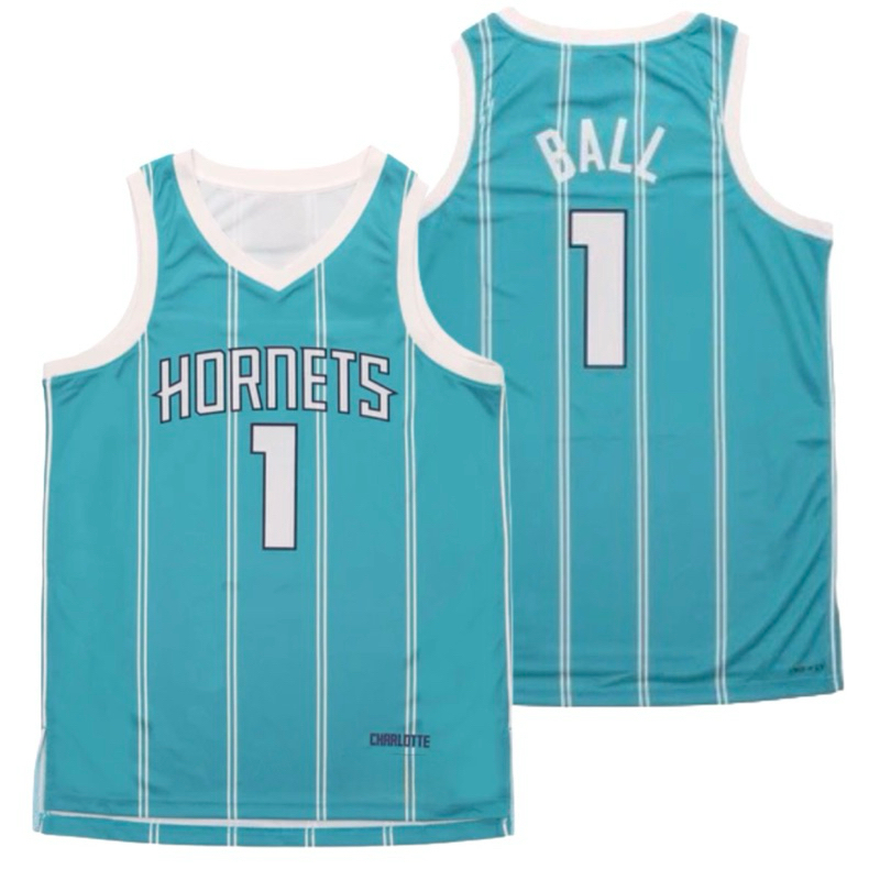 BORDIR IMPORT JERSEY BAJU BASKET CHARLOTTE HORNETS #1 LAMELO BALL ICON BIRU TOSCA