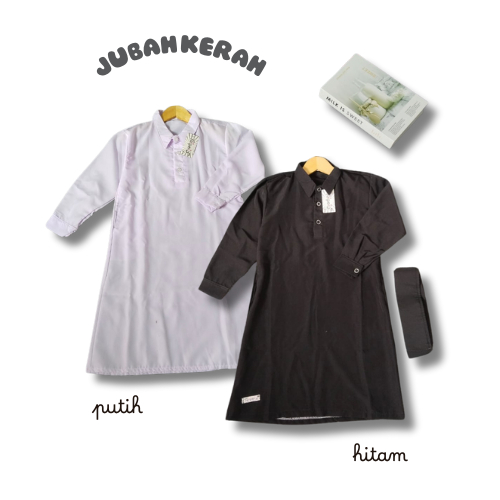 Jubah Muslim Anak Laki Laki Berkerah Polos Jubah Putih / Jubah Hitam Polos Usia 1 - 12 Tahun