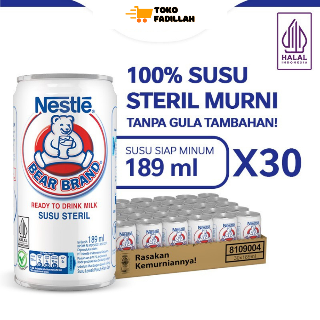 

[1 Dus] Bear Brand Susu Beruang Susu Steril 189ml x 30 Kaleng