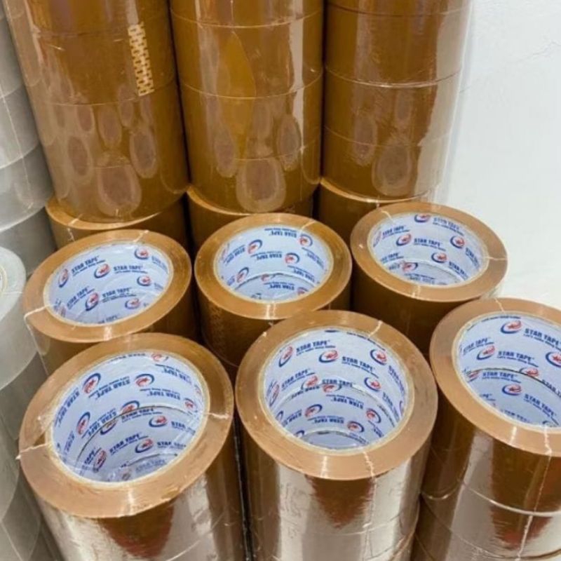 

Lakban coklat star tape untuk packing 45mm x 90 yard 6 pcs (1 slop)
