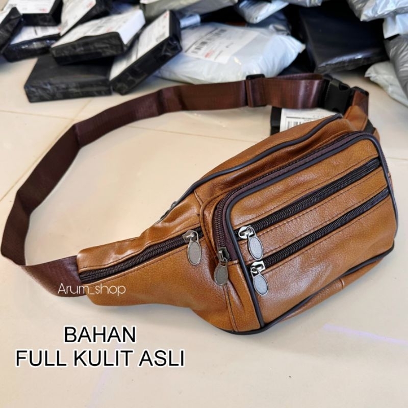 Tas Pinggang Waistbag import Kulit sapi asli resleting besi anti karat kualitas terbaik premium tas