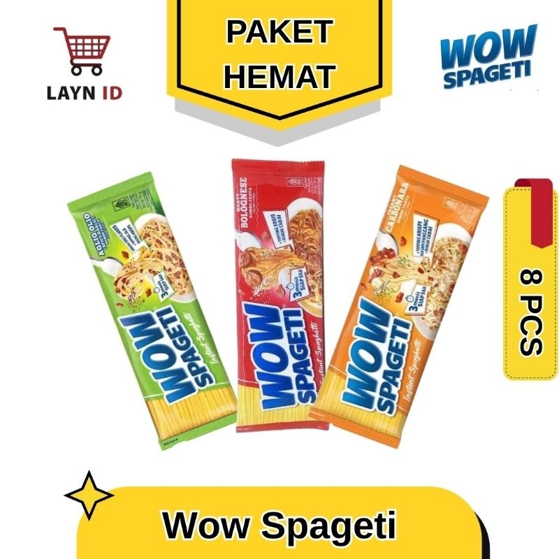 

Wow Spageti PAKET HEMAT 8 PCS - Spaghetti Instan Rasa Aglio Olio, Bolognese dan Carbonara mie instant Praktis siap saji dalam 3 menit