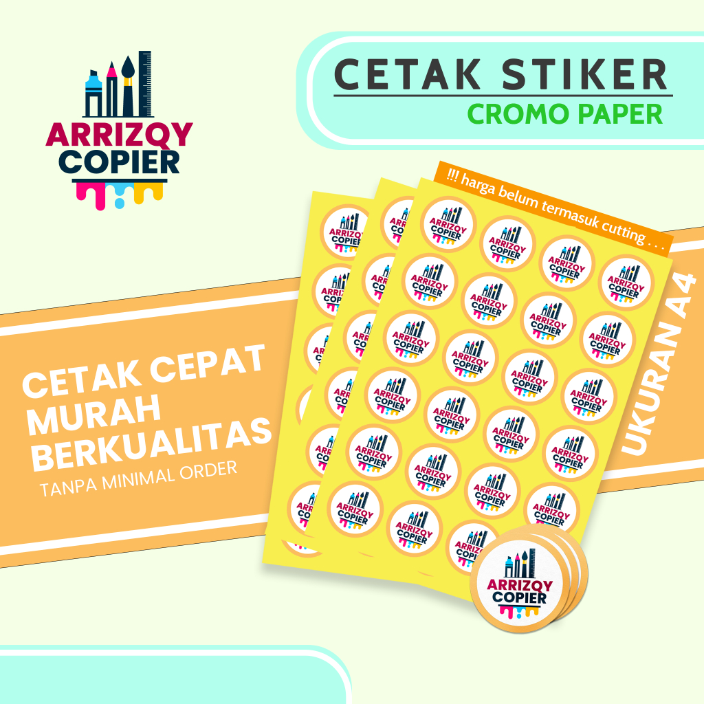 

Cetak stiker cromo paper A4 no cutting