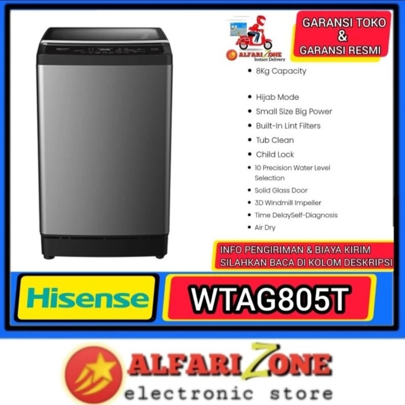Mesin cuci 1 Tabung 8 kg Hisense WTAG805T mesin cuci Top Loading 8kg Hisense WTAG805 mesin cuci Buka