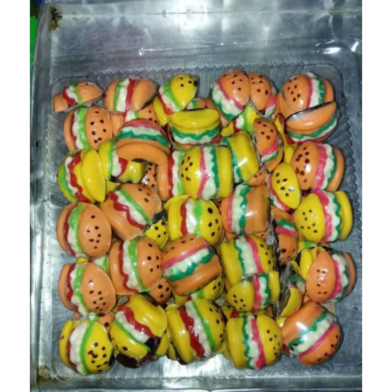 

coklat karakter Burger berat per toples 250gr