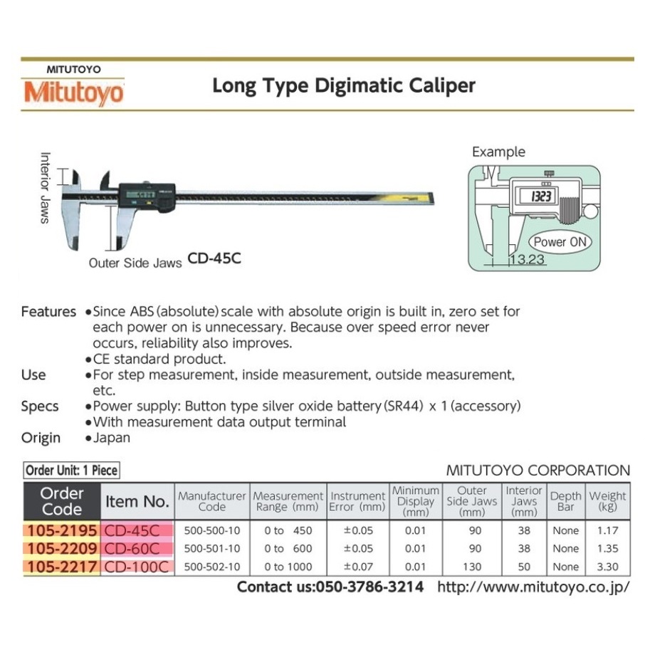 Digimatic Caliper (500-501-10) Range 0-600 mm MITUTOYO CD-60C