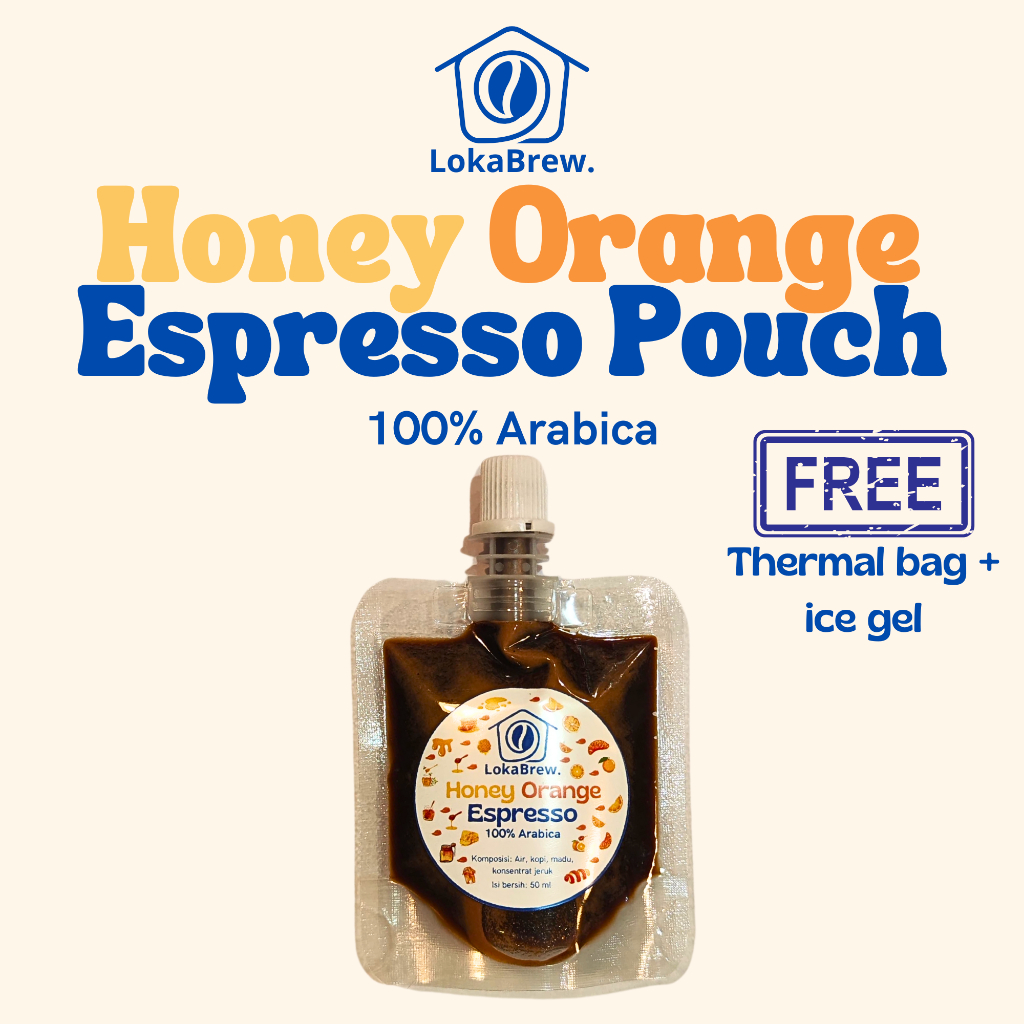 

LOKABREW Honey Orange Espresso Pouch 50ml | Kopi Siap Saji 50ml | Espresso Kopi Arabika Madu Jeruk Fresh Siap Campur – Untuk Americano, Campuran Minuman, dll