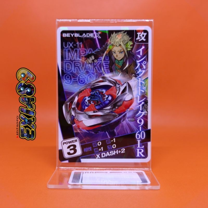 Beyblade X Excite Battle Card UX-11 Impact Drake 9-60LR + Acrylic Display