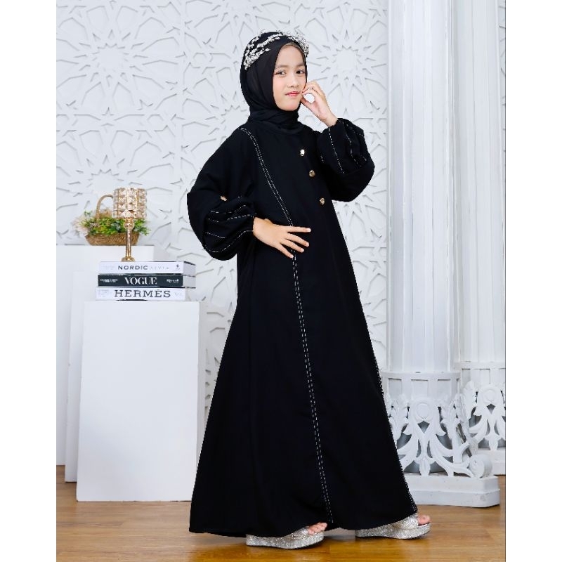 Abaya Muza ANAK SAFIYA Abaya Couple Ibu & Anak List Putih dan Lengan Balon Abaya Hitam Gamis Syari M