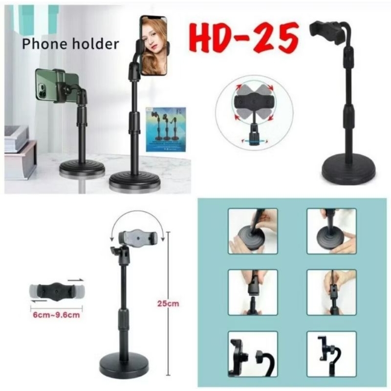 Holder HP murah Stand Phone Holder HD25 Tiang Stand Tatakan HP Live Broadcasting