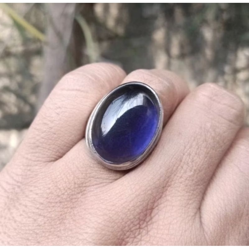 Cincin Batu Biru King Safir kristal Ring Alpaka Super 100% asli