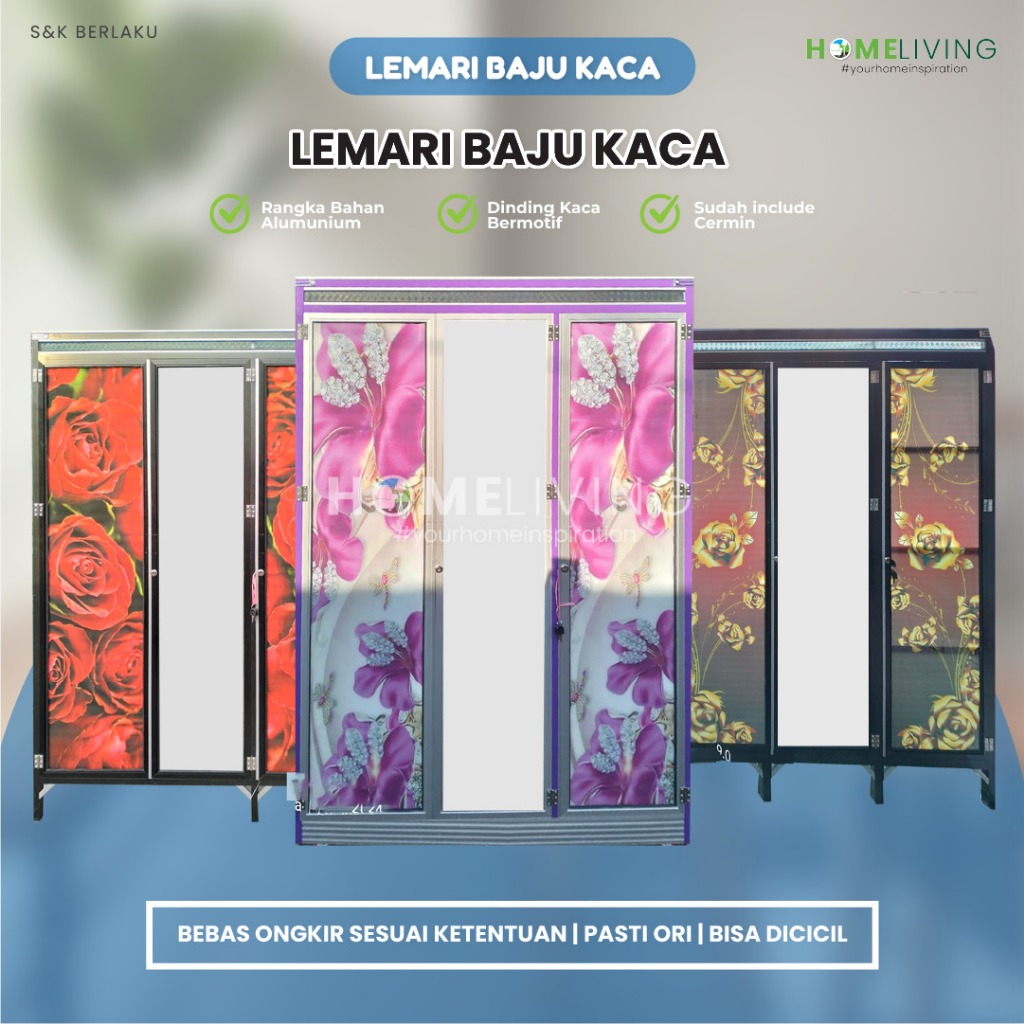 HOMELIVING - LEMARI KACA - LEMARI PAKAIAN - LEMARI BAJU - LEMARI PAKAIAN KACA - LEMARI BAJU KACA - L