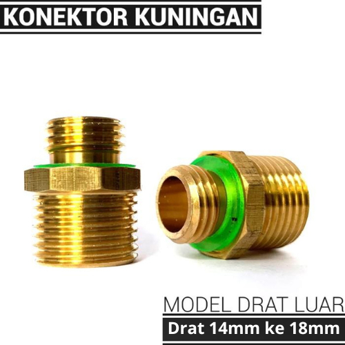 Konektor Konverter Drat Luar 14mm ke Drat Luar 18mm - KUNINGAN