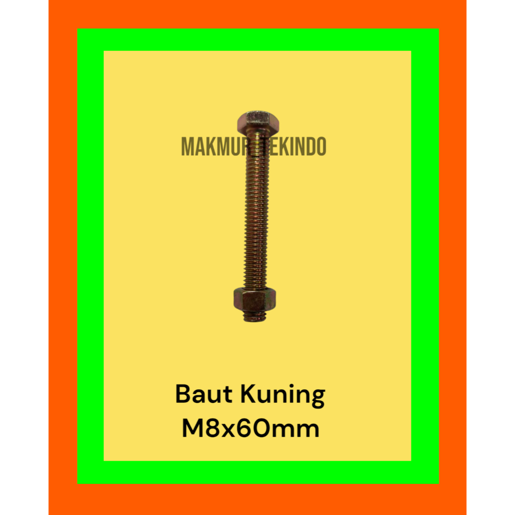 Baut Kuning M8x60mm (6cm)#Baut Hexagon M8x60mm (kunci 12)