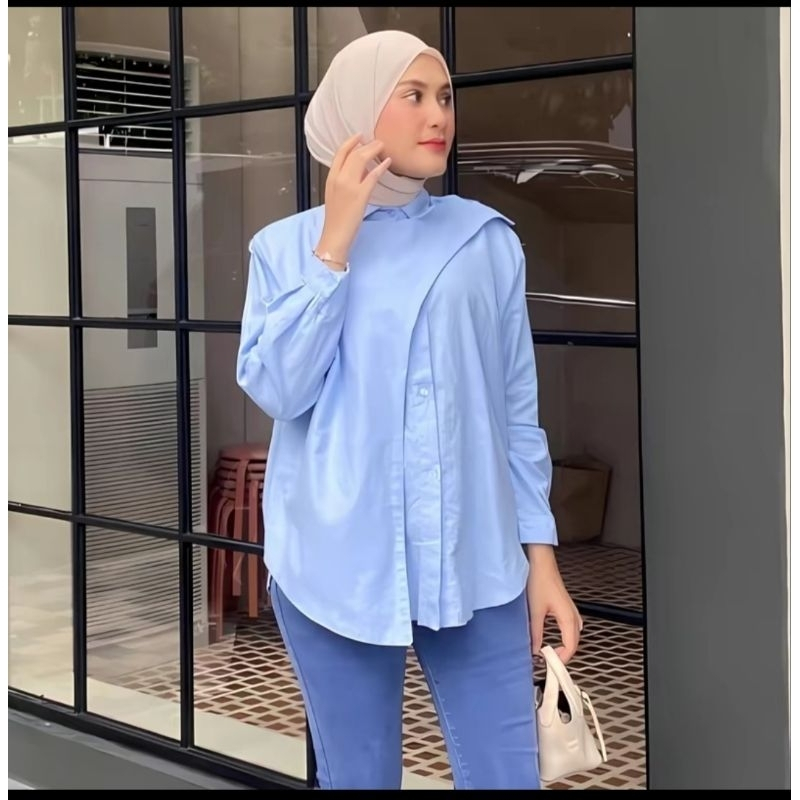 Hawa Shirt - Kemeja Wanita Linen Oversize Atasan Slempang Wanita Katun Lengan Panjang