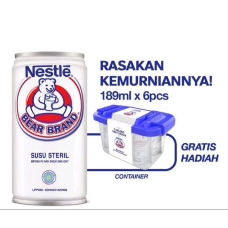 

[READY STOCK] Bear Brand Susu Steril 189ml isi 6PCS + FREE CONTAINER BOX + FREE CARNATION SACHETN 38GR 1PCS