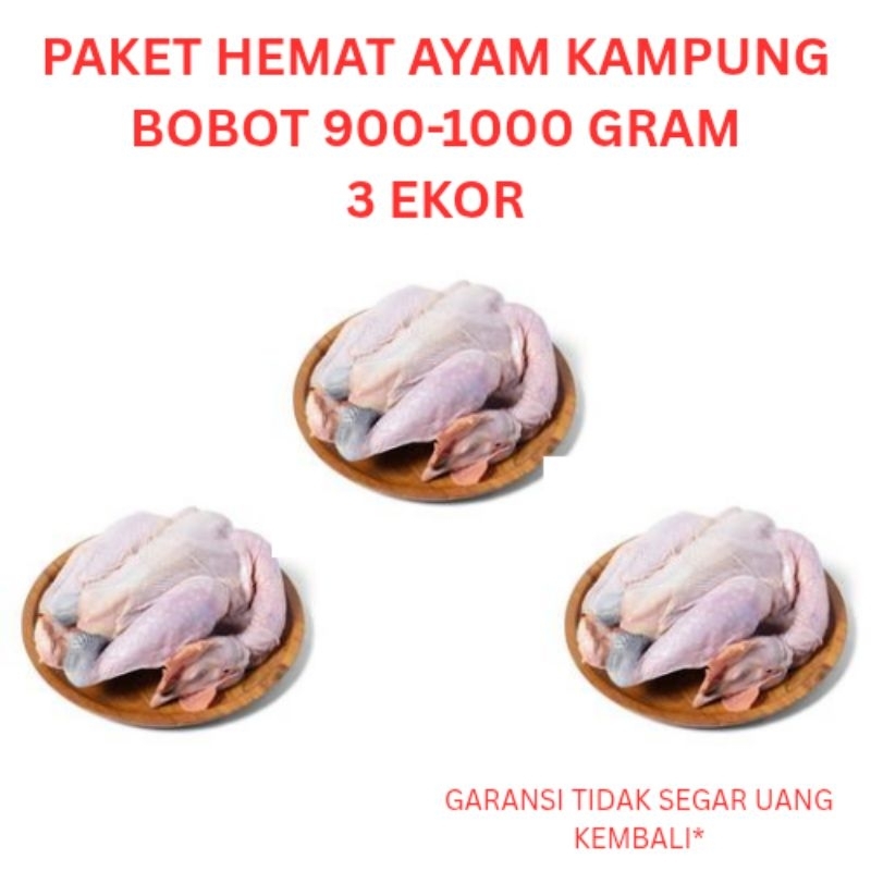 

Paket 3 Ekor Ayam Kampung 9 ons - 1 kilo