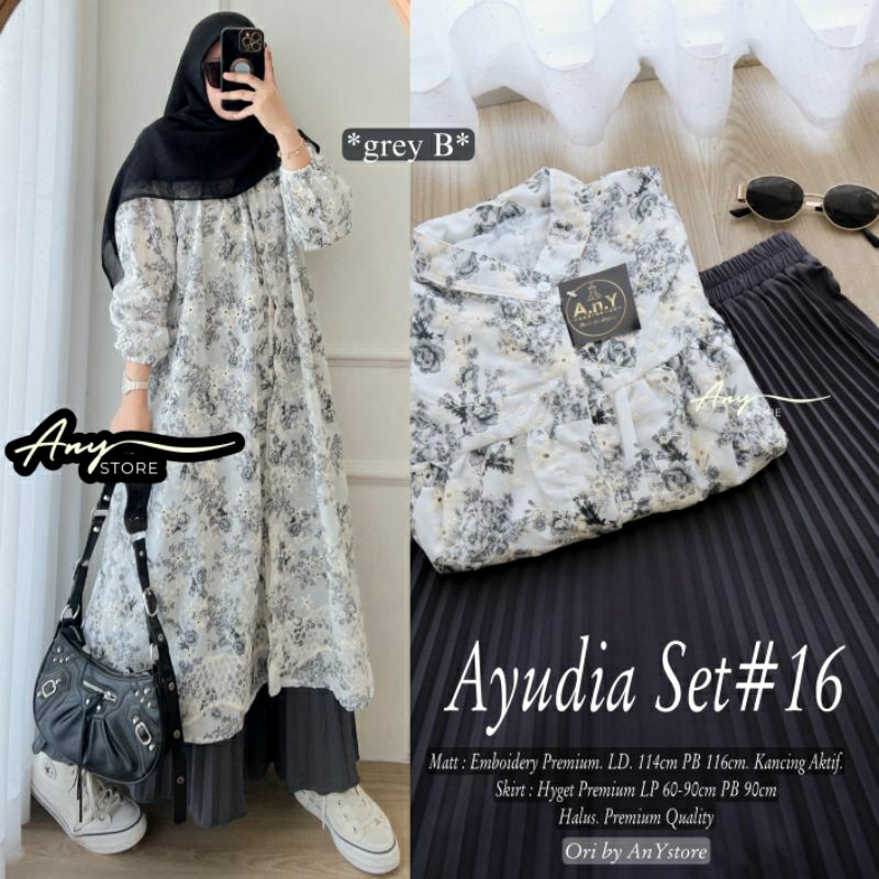 Ayudia set tunik motif bunga setrok plisket wanita remaja abg