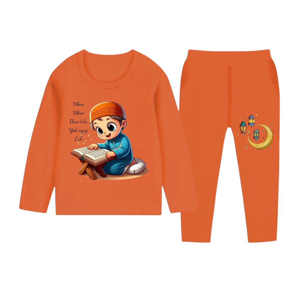Setelaan lengan panjang baju tidur anak laki-laki umur 1-10 tahun motif anak ngaji