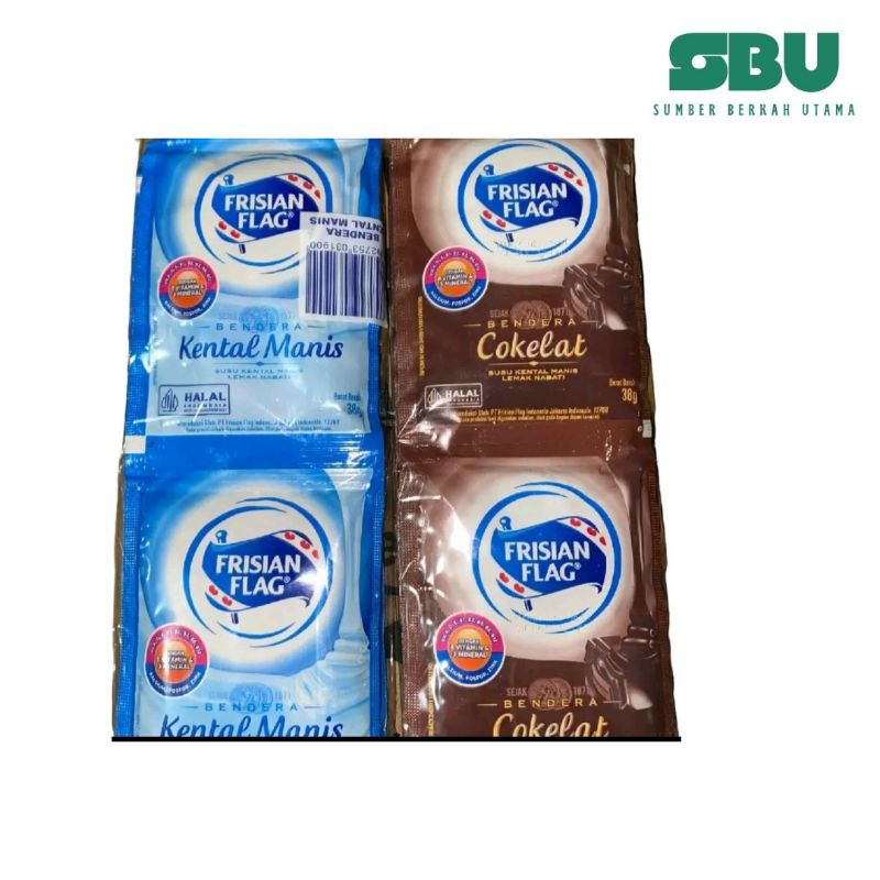 

6 Pcs Frisian Flag Susu Bendera Kental Manis Sachet Putih & Coklat 38 Gr