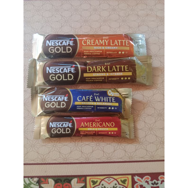

Nescafe Gold Americano/Dark Latte/Creamy Latte/Cafe White Zero Sugar ECERAN 1 SACHET